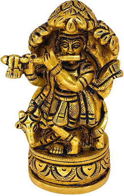 Kuber Handicraft Brass Lord Krishna / Kanha Ji Idol Murti 2 x 1.1 x 3.5 Inch (L x W x H) Decorative Showpiece  -  8.89 cm(Brass, Gold)