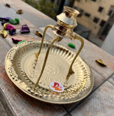 DARIDRA BHANJAN Lota Kalash Brass shivling water stand, Shiva lingam for pooja, Brass Plate Decorative Showpiece  -  14 cm(Brass, Gold)