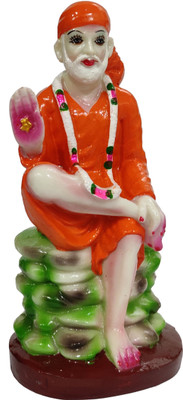 Purpledip Hindu Religious Sai Baba Statue with Beautiful facial features & detailing Decorative Showpiece  -  15 cm(Polyresin, Multicolor)