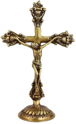 Crafthut Jesus Cross Christ Statue in Antique Finish | Brass Idol and Home Decor | Religious Figurine Decorative Showpiece  -  28 cm(Brass, Gold)