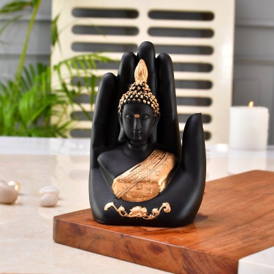 Collectible India Golden Handcrafted Palm Buddha Idol Showpiece - Diwali Decorations Items for Home Office Temple Decorative Showpiece  -  16 cm(Polyresin, Black, Gold)