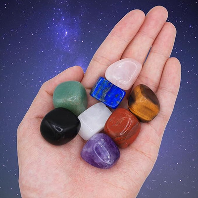 MIRAN AGATE Chakra Stones Healing Crystals Set of 8 Tumbled Stone Decorative Showpiece  -  1 cm(Stone, Multicolor)