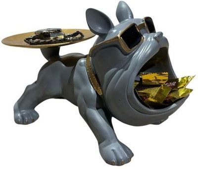 Artmagic Bulldog Candy Bowl Statue | Decorative Dog Showpiece Home Décor Tray Decorative Showpiece  -  30 cm(Resin, Black)