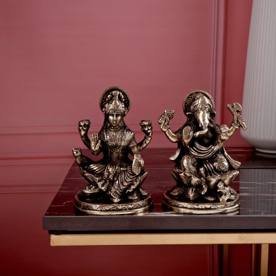 Jagyash Laxmi Ganesh Idol 12 cm Religious Idol & Figurine Brass Yellow Decorative Showpiece  -  12 cm(Brass, Yellow)