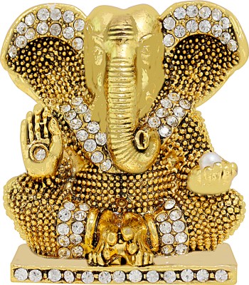 Memoir Pure Brass Gold plated Antique finish, CZ studded Ambhuja Ganesh Ganpati image idol stand Decorative Showpiece  -  5.08 cm(Polyresin, Brown)