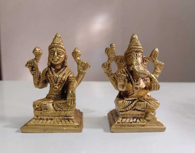 VEDIC CRAFT vedic art and craft brass ganesh laxmi statue/ lord ganesh laxmi idol Decorative Showpiece  -  7 cm(Brass, Yellow)