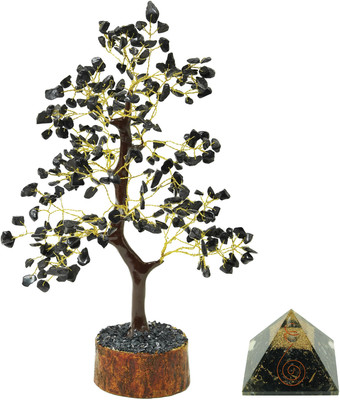 vastu vardan Vastu Black Tourmaline Crystal Tree (300 Beads) With Pyramid (2Inch) |Crystal Decorative Showpiece  -  22 cm(Crystal, Black)