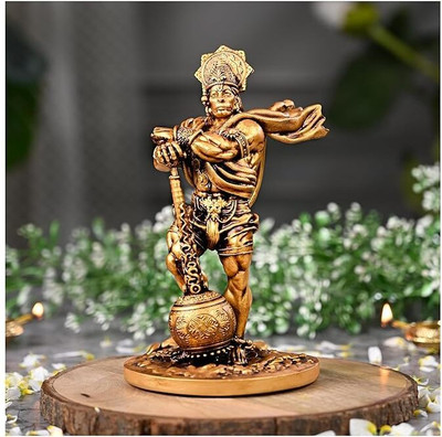 Artjenius Bajrangbali Statue with Gada Hanuman Idol for Home Decor & Pooja Room Decorative Showpiece  -  19.05 cm(Resin, Gold)