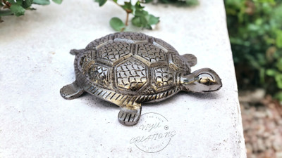 Viyu Creations Oxidized Metal Tortoise for Good Luck Vastu Fengshui Showpiece for Home Decor Decorative Showpiece  -  3 cm(Metal, Silver)