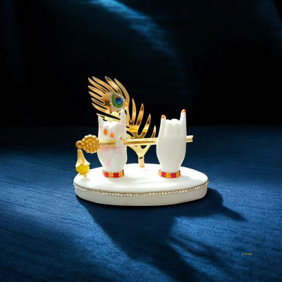 D K MART Shree Krishna Hand Flute Idol For Car Dashboard and Office Table & Gift Purpose Decorative Showpiece  -  9.5 cm(Resin, White)