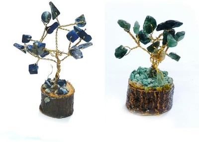 AIR9999 Set of 2 Lapis Lazuli and Green Aventurine 15 Crystals Chip Mini Tree Decorative Showpiece  -  6 cm(Crystal, Multicolor)