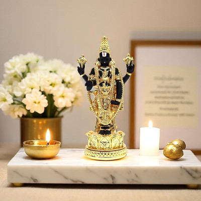 Natriel Gold-Coated Balaji Statue Decorative Showpiece  -  14 cm(Polyresin, Gold)