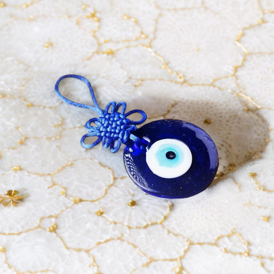 Spirital Evil eye hanging Decorative Showpiece  -  5 cm(Glass, Fabric, Blue, White)