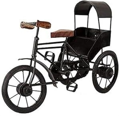 Unique Arts Shoppee Antique Wood and Wrought Iron Mini Rickshaw | Showpiece for Living Room | Decorative Showpiece  -  20 cm(Iron, Black)