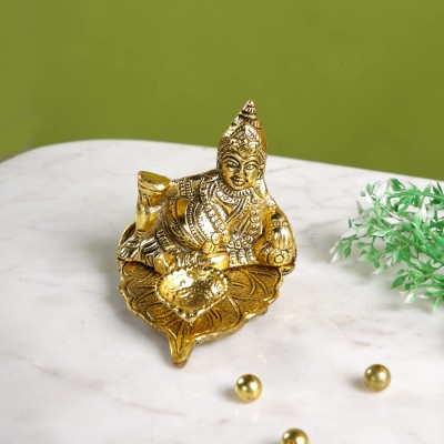 Kitlyn Kubera Statue Deepam Oil lamp for Wealth/Prosperity/Maha Dosh Nivaran Decorative Showpiece  -  9 cm(Brass, Gold)