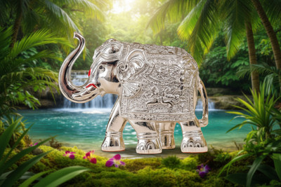 Divine studio All Over Silver Elephant Showpiece – 3 Inch Home Décor and Gift Item Decorative Showpiece  -  7.6 cm(Resin, Silver)
