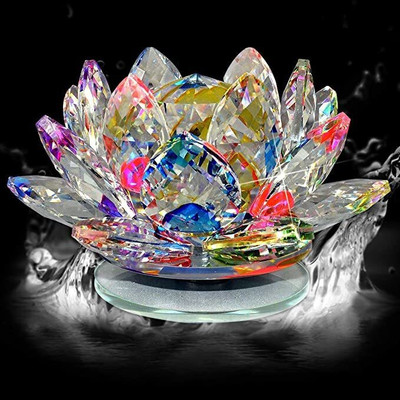 PPJ Lotus Flower Crystal Lotus Decorative Showpiece  -  6 cm(Glass, Multicolor)