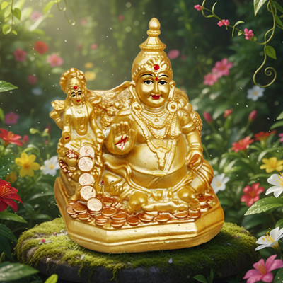 Kitlyn Maa Lakshmi With Kuber God Statue - Kuber ji Maharaj Idol Spiritual Diwali Puja Vastu Showpiece Figurine - Religious Pooja Gift Item & Murti for Mandir / Temple / Home / Office Decorative Showpiece  -  10 cm(Polyresin, Gold)