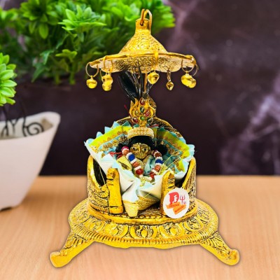 DARIDRA BHANJAN Bal Gopal Laddo Gopal Singhasan,Thakur Ji Dress Set,Laddu Gopal ji idol for Puja Decorative Showpiece  -  18 cm(Brass, Gold)