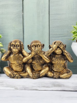 VIVARS CRAFT Monkey Statue Showpiece | Gandhi Ji Monkey Set Decorative Showpiece  -  5 cm(Polyresin, Gold)