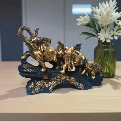 Mdartswork Modern Art Elephant Family Showpiece – Decorative Resin Statue for Home & Office Decorative Showpiece  -  15 cm(Resin, Gold)