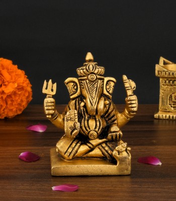 SHREEYAASH Brass Gajanan Ganesha Ganpati Ganesha Idol for Home Decorative Showpiece  -  8.2 cm(Brass, Gold)