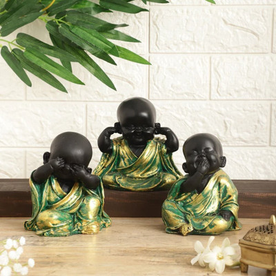 Vasundhara Three Pose Laughing Buddha (Set of 3) Decorative Showpiece  -  14.5 cm(Polyresin, Black)