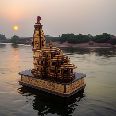 TLCAART Ram Mandir Decorative Showpiece  -  12 cm(Wood, Brown)