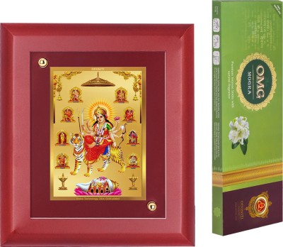 DIVINITI Navratri Combo Pack Of 24K GoldPlated Nav Durga Maa Photo Frame & Incense Sticks Decorative Showpiece  -  6 cm(Gold Plated, Multicolor)