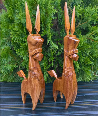 Rural Bird Bankura Wooden Horse (Set of 2) Handcrafted| Bankura Art | Ethnic Statue Decorative Showpiece  -  28 cm(Wood, Brown)