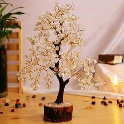 Crystal Divine Clear Quartz Crystal Tree Handmade Home Decor Items Crystal Bonsai Tree Decorative Showpiece  -  25 cm(Crystal, Clear)