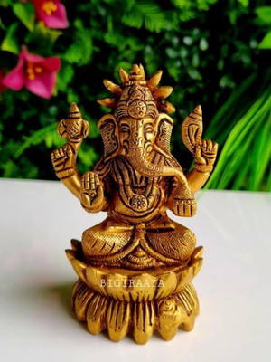 CPYFASHION Premium Brass Lakshmi Ganesha Idol for Puja & Home Décor Decorative Showpiece  -  8 cm(Brass, Copper)