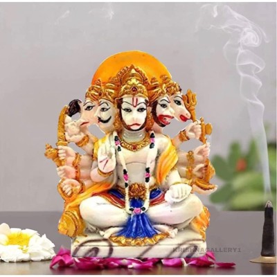 yogi Panchmukhi Sitting Hanuman Ji Idol Showpiece Decorative Showpiece Decorative Showpiece  -  14 cm(Marble, Multicolor)