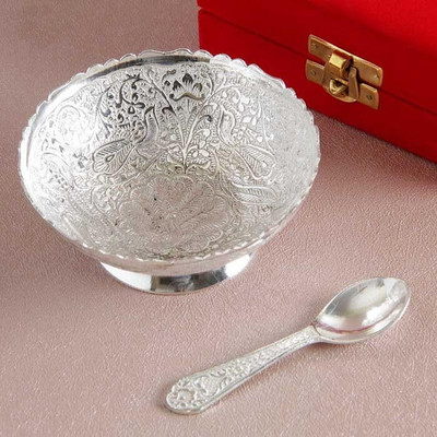 shiv ALASKA Handicrafts Silver Plated Serving Bowl & Spoon Decorative Showpiece  -  4 cm(Silver, Silver)