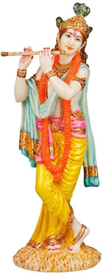 RD MANUFACTURING Krishna Adventure Statue- Hindu God of Love Decorative Showpiece  -  8 cm(Marble, Yellow)