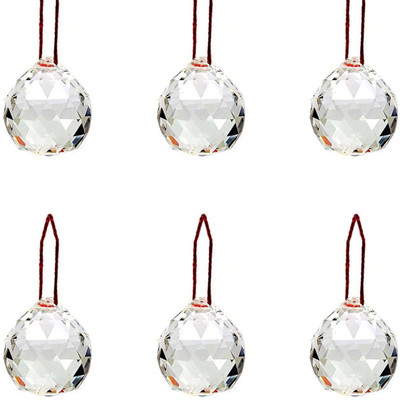Maalgodam Vastu/Feng Shui Crystal Ball For Rainbow Prism Sun Catcher With Red Thread For Positive Energy Fengsui Car Home & Office,Pack of 6 Decorative Showpiece  -  2 cm(Glass, Clear)
