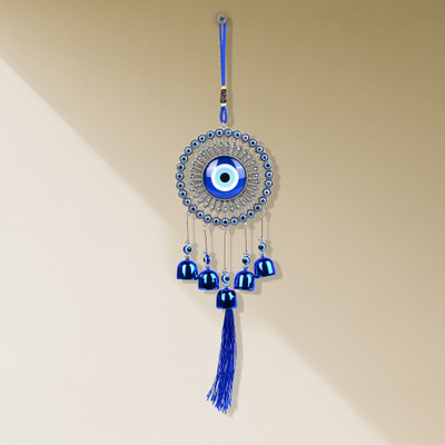sculpmart 5 Bell EviL Eye WindChime For Home - CLASSIC Design Hanging Ornament For Balcony Decorative Showpiece  -  35 cm(Metal, Steel)