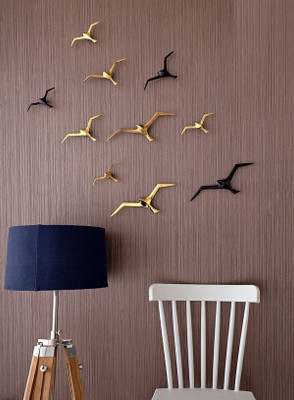 Tatsatva Brass Flying Birds Wall Hanging Set | set of 5 | Handcrafted Home Décor Decorative Showpiece  -  15.24 cm(Brass, Gold, Black)