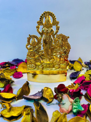 SBBCO Brass Metal Lord Ganesh and Lakshmi Ji and Saraswati Ji Statue Golden Decorative Showpiece  -  22.000000000000014 cm(Metal, Gold)