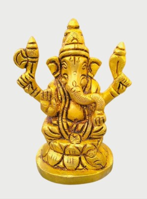 JJH Lord Ganesh made of brass designed special super fine work of 3.5 inch Decorative Showpiece  -  9 cm(Brass, Gold)