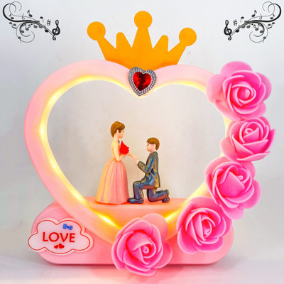 Elegant Lifestyle Love Couple Statue with Music & Light for Home Decor, Girlfriend/Boyfriend Gift Decorative Showpiece  -  18 cm(Polyresin, Pink)