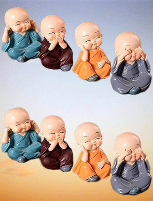 BZILO PACK OF 2 SET 4 Monks 6 cm Feng Shui & Vastu Showpiece 8 cm Handicraft M_1 Decorative Showpiece  -  2 cm(Polyresin, Multicolor)