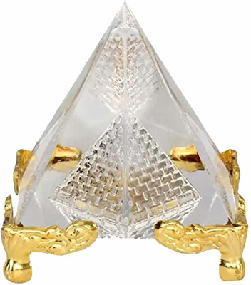 ONRR Collections Gold Plated Clear Crystal Pyramid for Positive Energy and Vastu Correction Decorative Showpiece  -  7 cm(Crystal, Clear, Gold)