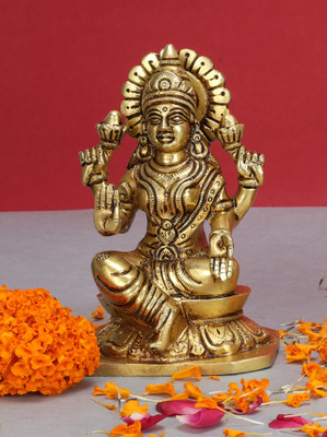 utsavicraft Handmade Religious Goddess Mahalaxmi Devi Idol Decorative Showpiece  -  10 cm(Brass, Gold)