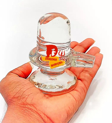 DARIDRA BHANJAN Shivling / Crystal shivling / glass shivling / sphatik shivling / shivling Decorative Showpiece  -  10 cm(Crystal, White)