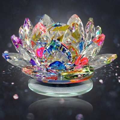 Divine Creations Crystal Lotus with Manual Rotating Stand for Positive Energy & Prosperity Decorative Showpiece  -  5.5 cm(Crystal, Multicolor)