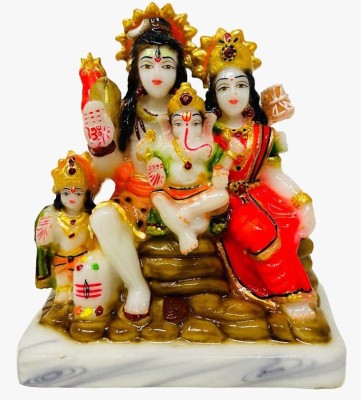 HUBZONES Shiv Parivar Multicolored Marble Idol Shiv Parwati God Shiva Family Statue Decorative Showpiece  -  15.24 cm(Marble, Multicolor)