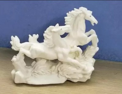 ONRR Collections 2HORSE FengShui running Horses showpiece-for victory,luck,Strengt&perseverance Decorative Showpiece  -  10 cm(Ceramic, White)