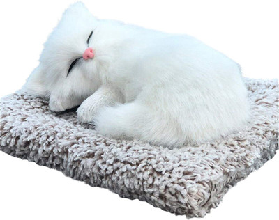 Hoodinter Dashboard Decor Sleeping Cat Interior Décor Soft Toy Showpiece For Car & Home Decorative Showpiece  -  15.5 cm(Fabric, White)