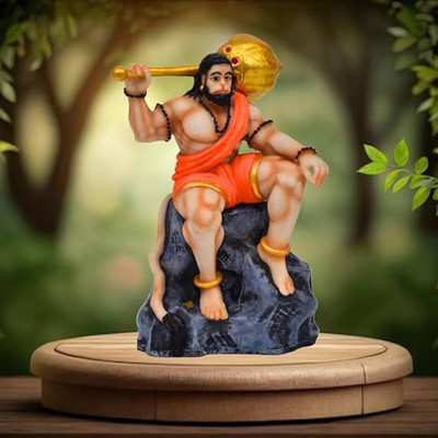 Karukrit collections Bajrang Bali Hanuman Idol for home decor & car Decorative Showpiece  -  12.1 cm(Polyresin, Orange)